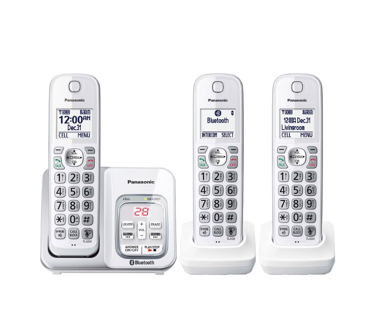Panasonic KX-TGD593W | Téléphone sans fil - 3 combinés - Liaison cellulaire - Répondeur - Bluetooth - Blanc-Sonxplus Sorel