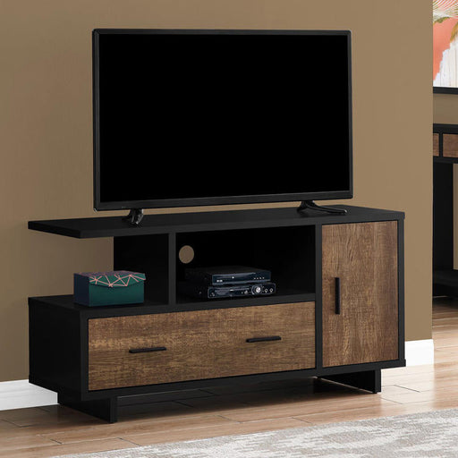 Monarch Specialties I 2803 | Meuble TV - 48" - Avec rangement - Imitation bois - Brun/Noir-Sonxplus Sorel