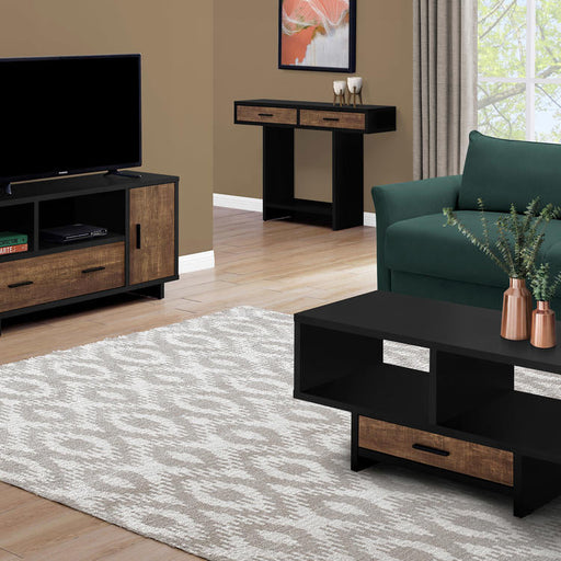 Monarch Specialties I 2803 | Meuble TV - 48" - Avec rangement - Imitation bois - Brun/Noir-Sonxplus Sorel