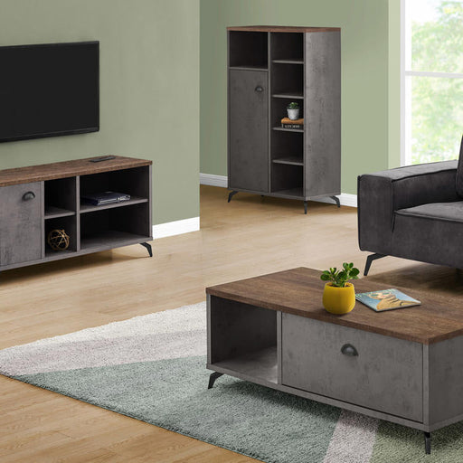 Monarch Specialties I 2830 | Meuble TV - 48" - Imitation bois - Brun moyen - Imitation de béton gris-Sonxplus Sorel