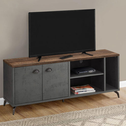 Monarch Specialties I 2831 | Meuble TV - 60" - Imitation bois - Brun moyen - Imitation de béton gris-Sonxplus Sorel