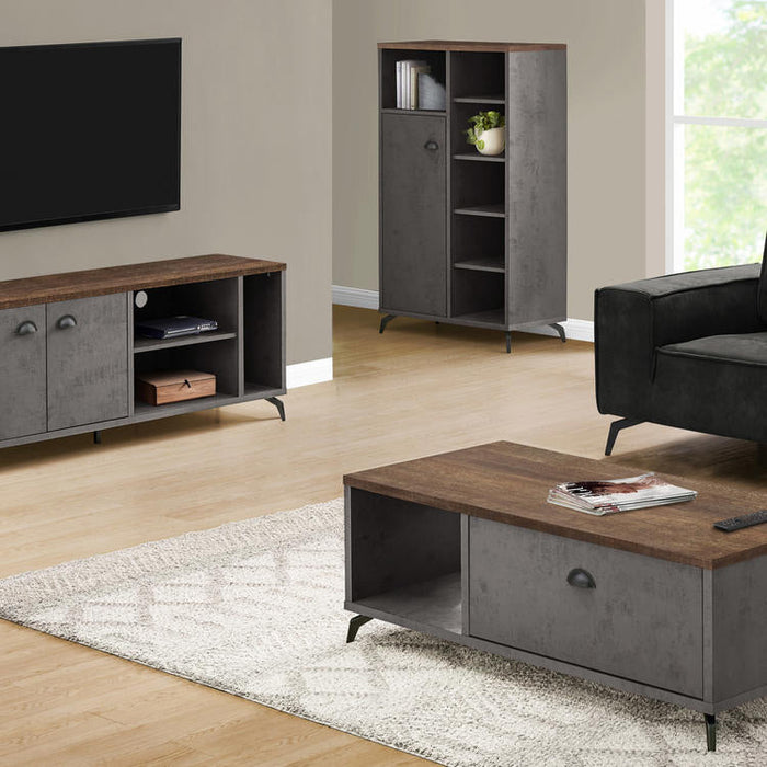 Monarch Specialties I 2831 | Meuble TV - 60" - Imitation bois - Brun moyen - Imitation de béton gris-Sonxplus Sorel