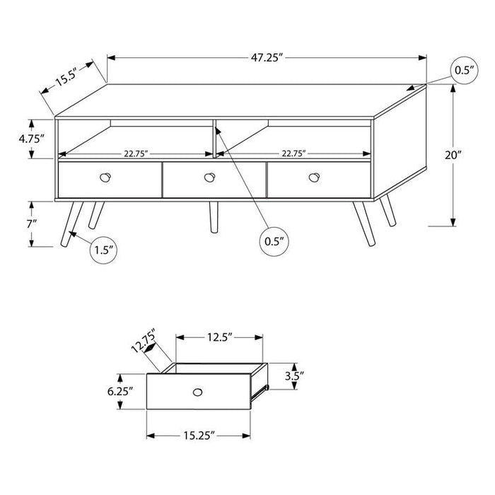 Monarch Specialties I 2835 | Meuble TV - 48" - 3 Tiroirs - Concept mi-siècle - Imitation Bois noyer-Sonxplus Sorel
