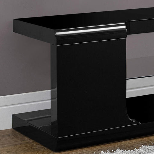 Monarch Specialties I 3536 | Meuble TV - 60" - Verre trempé - Noir lustré-Sonxplus Sorel