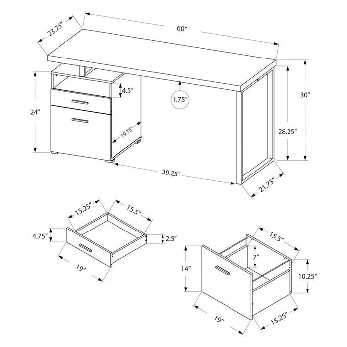 Monarch Specialties I 7143 | Meuble d'ordinateur - 60" - Métal argent - Espresso-Sonxplus Sorel