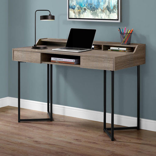 Monarch Specialties I 7360 | Meuble d'ordinateur - 48" - Avec tiroirs - Métal noir - Taupe foncé-Sonxplus Sorel