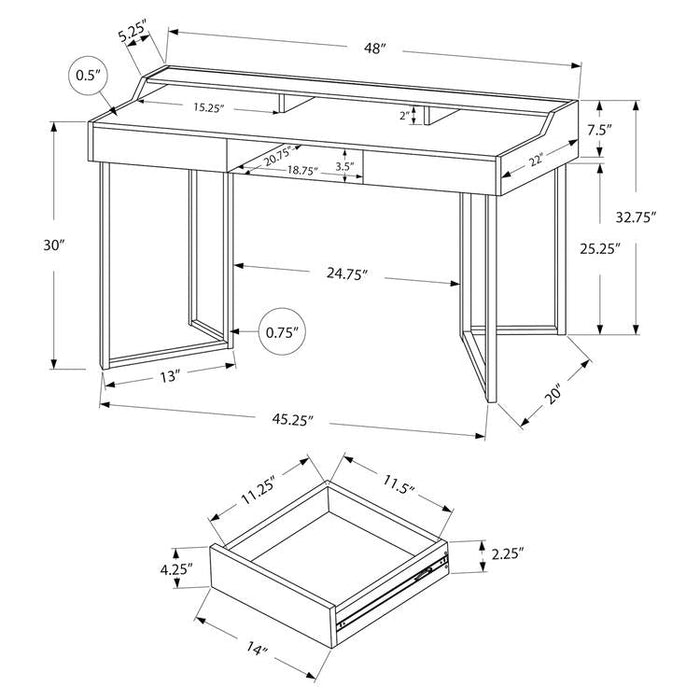 Monarch Specialties I 7360 | Meuble d'ordinateur - 48" - Avec tiroirs - Métal noir - Taupe foncé-Sonxplus Sorel