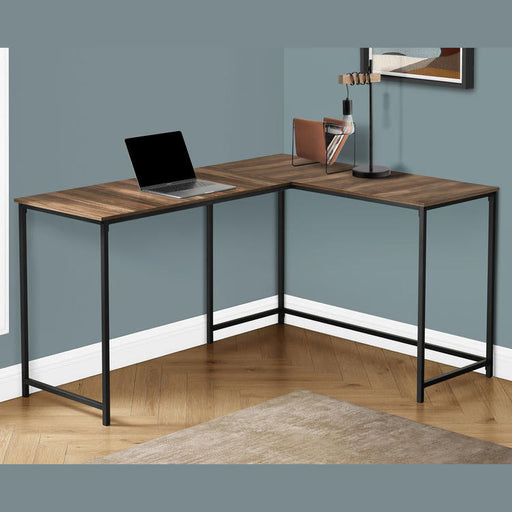Monarch Specialties I 7391 | Meuble d'ordinateur - 58" - En coin - Conception en L - Métal noir - Immitation bois brun-Sonxplus Sorel