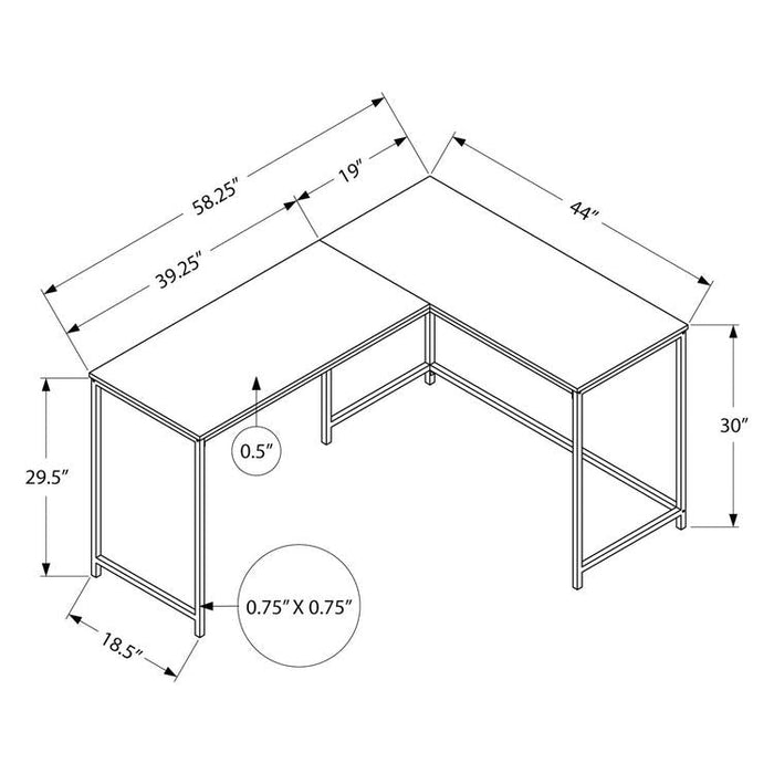 Monarch Specialties I 7391 | Meuble d'ordinateur - 58" - En coin - Conception en L - Métal noir - Immitation bois brun-Sonxplus Sorel