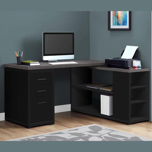 Monarch Specialties I 7419 | Meuble d'ordinateur - En coin - Conception en L - Orientation gauche ou droite - Avec tiroirs - Dessus gris - Noir-Sonxplus Sorel