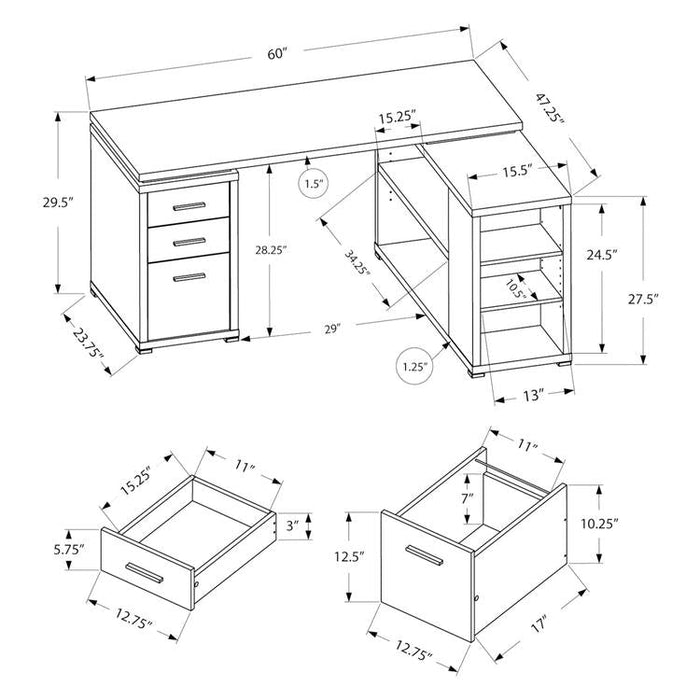 Monarch Specialties I 7419 | Meuble d'ordinateur - En coin - Conception en L - Orientation gauche ou droite - Avec tiroirs - Dessus gris - Noir-Sonxplus Sorel