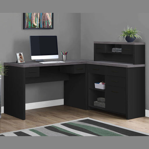 Monarch Specialties I 7430 | Meuble d'ordinateur - En coin - Conception en L - Orientation gauche ou droite - Avec tiroirs - Dessus gris - Noir-Sonxplus Sorel