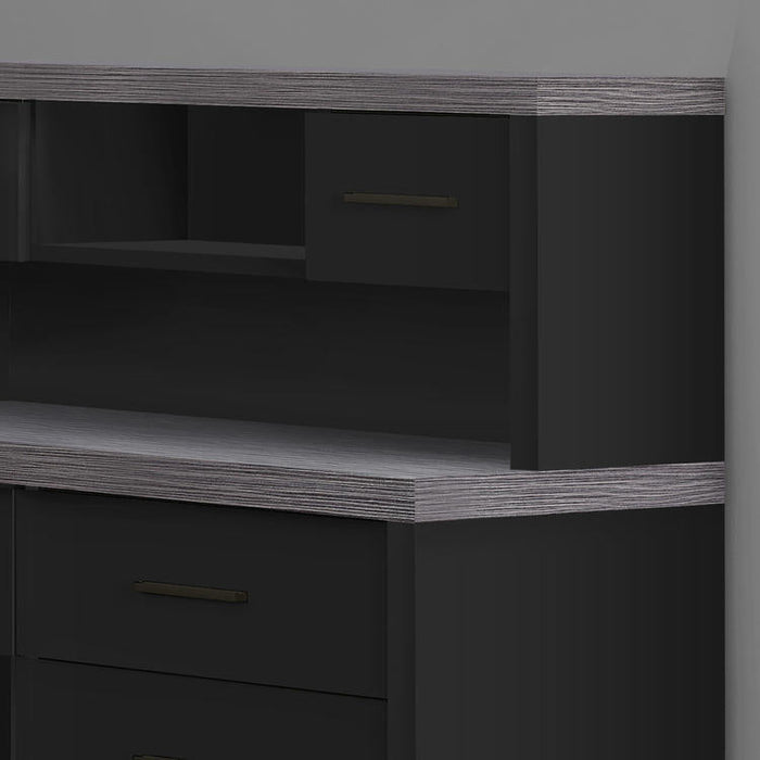 Monarch Specialties I 7430 | Meuble d'ordinateur - En coin - Conception en L - Orientation gauche ou droite - Avec tiroirs - Dessus gris - Noir-Sonxplus Sorel