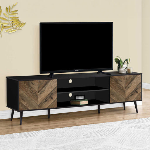 Monarch Specialties I 2781 | Meuble pour téléviseur 72'' - Base noir - Avec 2 portes simili-bois-Sonxplus Sorel