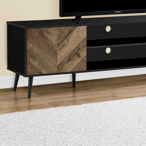 Monarch Specialties I 2781 | Meuble pour téléviseur 72'' - Base noir - Avec 2 portes simili-bois-Sonxplus Sorel