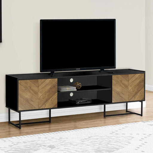Monarch Specialties I 2752 | Meuble pour téléviseur 72'' - Base de métal noir - Avec 2 portes simili-bois-Sonxplus Sorel