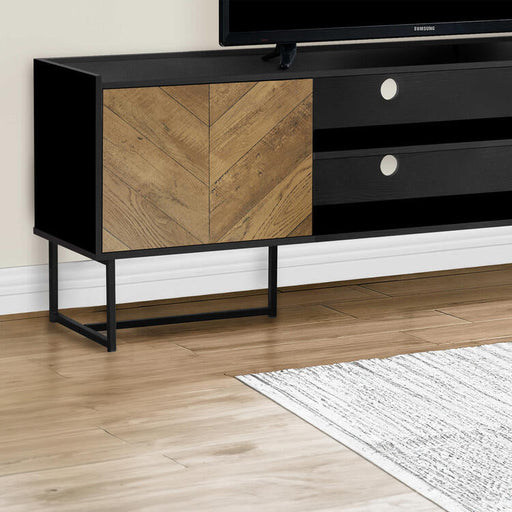 Monarch Specialties I 2752 | Meuble pour téléviseur 72'' - Base de métal noir - Avec 2 portes simili-bois-Sonxplus Sorel