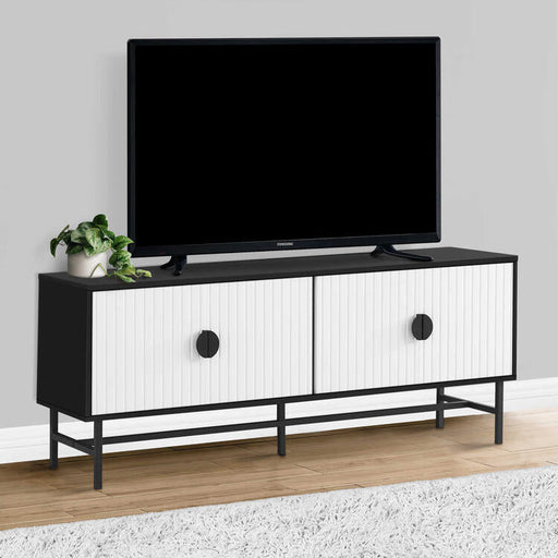 Monarch Specialties I 2732 | Meuble pour téléviseur 60'' - Base de métal noir - 2 portes blanches-Sonxplus Sorel