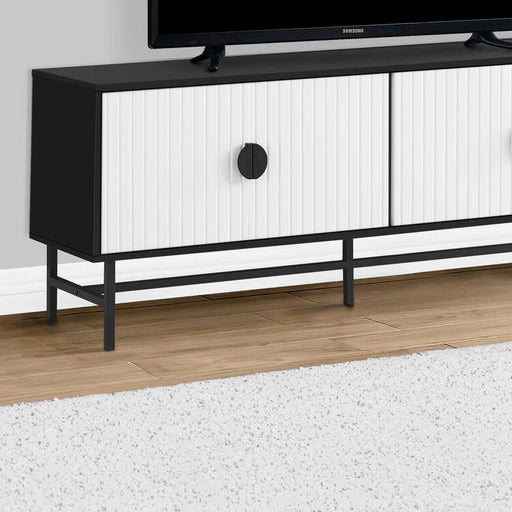 Monarch Specialties I 2732 | Meuble pour téléviseur 60'' - Base de métal noir - 2 portes blanches-Sonxplus Sorel