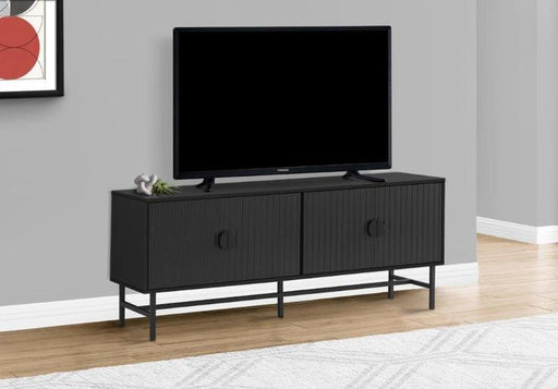 Monarch Specialties I 2732 | Meuble pour téléviseur 60'' - Base de métal noir - 2 portes noires-Sonxplus Sorel