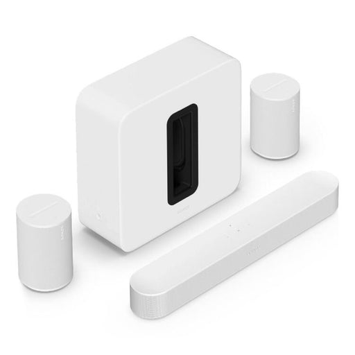 Sonos | Ensemble immersif haut de gamme avec Beam + Sub 4 + 2 Era 100 - Sans fil - Wi-Fi - Blanc-Sonxplus Sorel