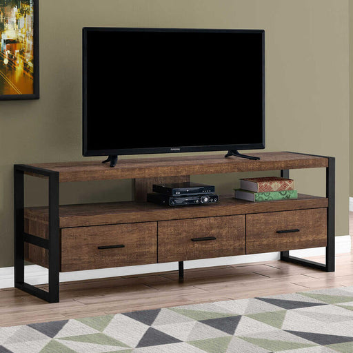 Monarch Specialties I2820 | Meuble TV - 60" - 3 Tiroirs - Brun foncé-Sonxplus Sorel