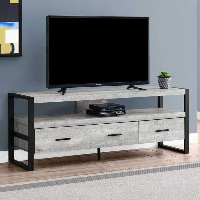 Monarch Specialties I2821 | Meuble TV - 60" - 3 Tiroirs - Gris-Sonxplus Sorel