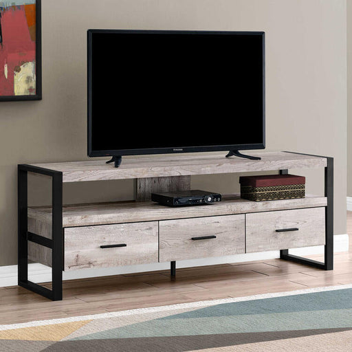 Monarch Specialties I2822 | Meuble TV - 60" - 3 Tiroirs - Taupe-Sonxplus Sorel
