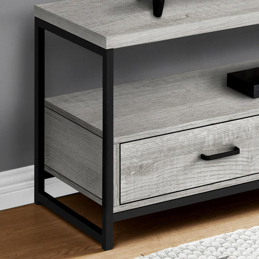 Monarch Specialties I 2871 | Meuble TV - 48" - 2 Tiroirs de rangement - Métal noir - Imitation bois Gris-Sonxplus Sorel