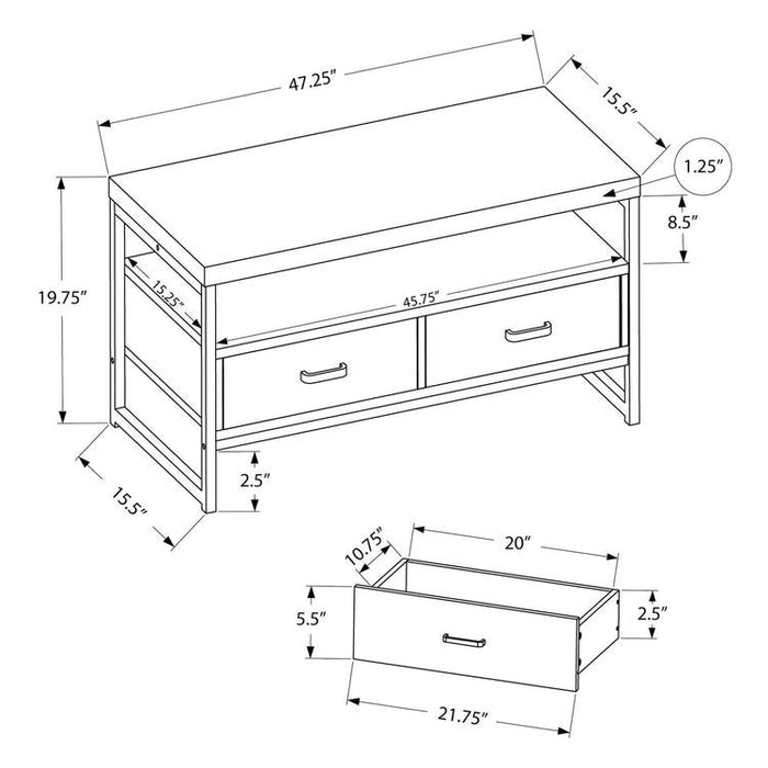 Monarch Specialties I 2871 | Meuble TV - 48" - 2 Tiroirs de rangement - Métal noir - Imitation bois Gris-Sonxplus Sorel