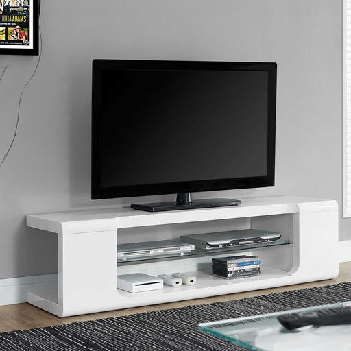 Monarch Specialties I3535 | Meuble TV - 60" - 1 Tablette en verre - Blanc-Sonxplus Sorel
