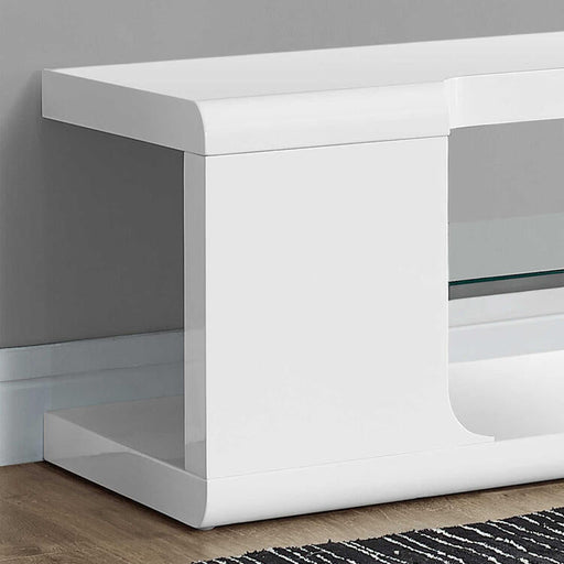 Monarch Specialties I3535 | Meuble TV - 60" - 1 Tablette en verre - Blanc-Sonxplus Sorel