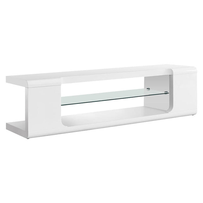 Monarch Specialties I3535 | Meuble TV - 60" - 1 Tablette en verre - Blanc-Sonxplus Sorel