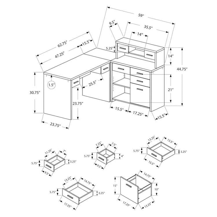 Monarch Specialties I 7430 | Computer cabinet - Corner - L-shaped design - Left or right orientation - With drawers - Grey top - Black-Sonxplus Sorel