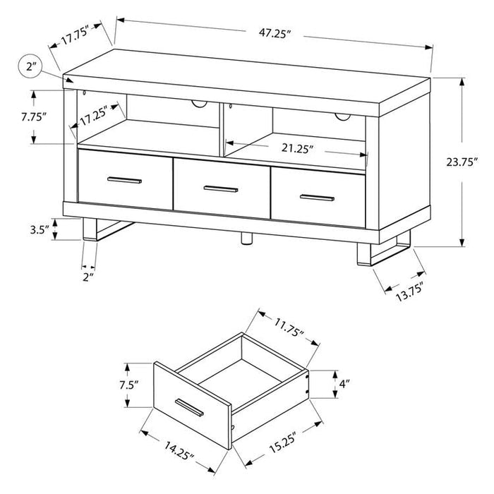 Monarch Specialties I 3250 | TV stand - 48" - 3 Drawers - Dark taupe-Sonxplus Sorel