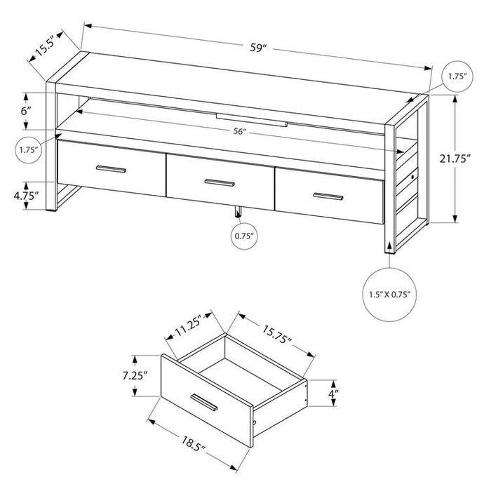 Monarch Specialties I 2823 | TV stand - 60" - 3 Drawers - Imitation Wood - Black-Sonxplus Sorel