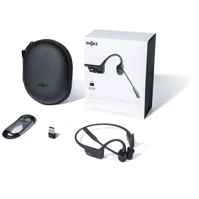 SHOKZ OpenComm2 USB-A | Bone conduction headphones - Bluetooth - USB-A adapter - Microphone - Black